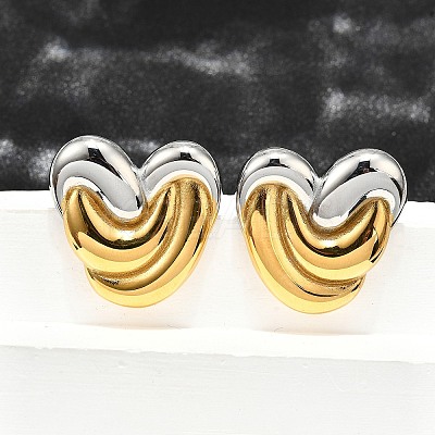 304 Stainless Steel Two-tone Stud Earrings for Women EJEW-R023-01GP-01-1
