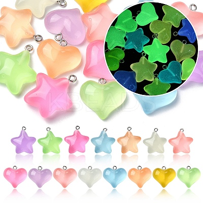 15Pcs 15 Styles Luminous Transparent Resin Pendants RESI-YW0001-79-1