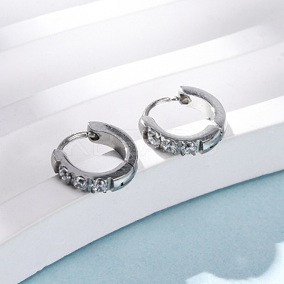 304 Stainless Steel Clear Cubic Zirconia Hoop Earrings EJEW-D331-18A-P-1