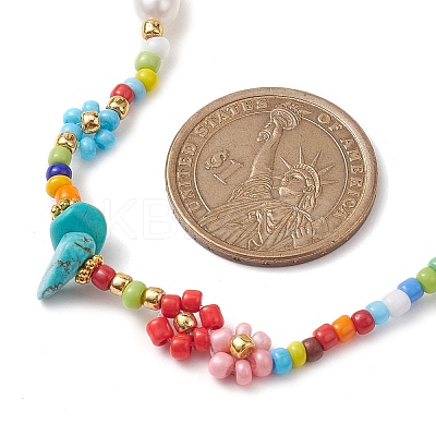 Flower Glass Seed & Pearl Beaded Necklaces NJEW-JN04677-01-1