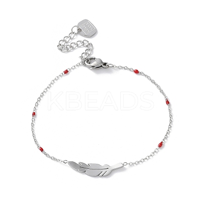 304 Stainless Steel Feather Link Bracelets for Women BJEW-A036-17P-1
