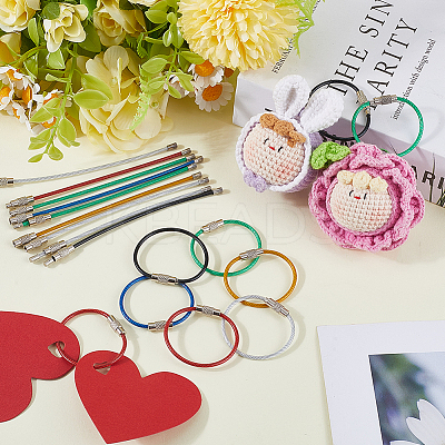 36Pcs 6 Colors Rubber Cover Stainless Steel Wire Cable Keychains FIND-SC0013-71A-1