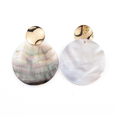 Black Lip Shell Dangle Earrings EJEW-JE03450-1