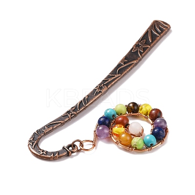 Chakra Theme Gemstone Beaded Bookmarks AJEW-JK00178-1