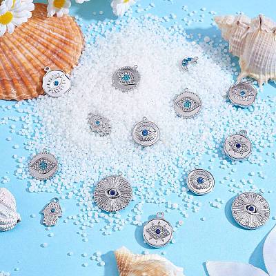 16Pcs 8 Style Eye Theme 304 Stainless Steel Rhinestone Pendants STAS-SZ0002-85P-1