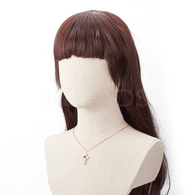 Natural Gemstone & Pearl Braided Cross Pendant Necklace NJEW-JN03920-1