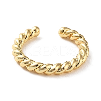 Rack Plating Brass Twist Rope Shape Open Cuff Rings for Women RJEW-Q777-01G-1