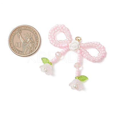 Glass Seed Beaded Bowknot & Flower Pendants PALLOY-MZ01220-01-1