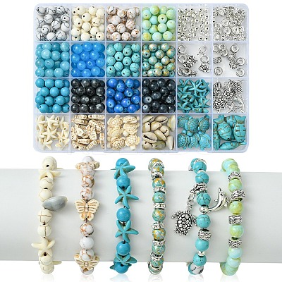 DIY Ocean Theme Synthetic Turquoise & Glass Beads Jewelry Making Finding Kits DIY-YW0010-95-1