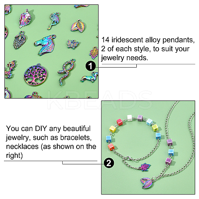 28Pcs 14 Style Rainbow Color Alloy Pendants FIND-FH0003-55-1