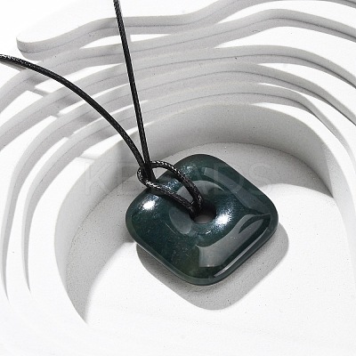 Natural Indian Agate Square Pendants Black PU Leather Cord Necklaces NJEW-K285-01E-1
