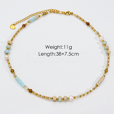 Handmade Natual Pearl & Natural Shoushan Stone & Shell Beaded Necklaces XL1709-8-1