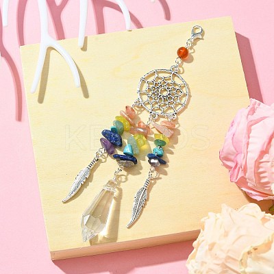 Alloy Woven Web/Net with Feather Pendant Decorations HJEW-TA00116-1
