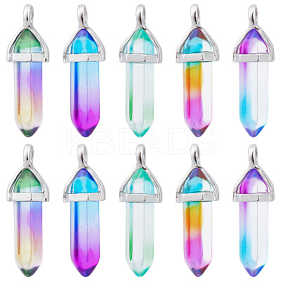 10Pcs 5 Colors Faceted Bullet Glass Pointed Pendants KK-SC0003-08-1