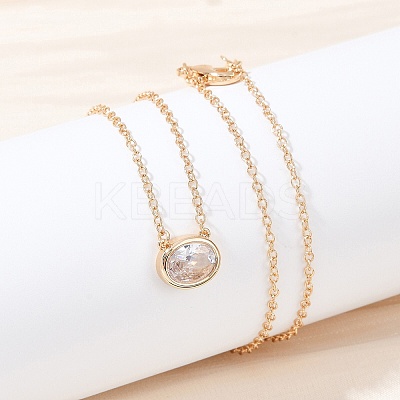 Brass Pave Clear Cubic Zirconia Pendant Necklaces for Women NJEW-Z079-02G-02-1