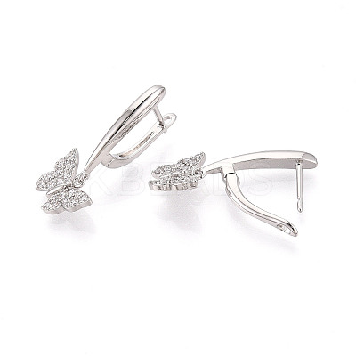 Brass Micro Pave Clear Cubic Zirconia Butterfly Hoop Earrings EJEW-T048-28P-1