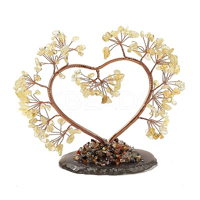 Natural Citrine Chips Love Heart Tree Decorations DJEW-P017-B02-1