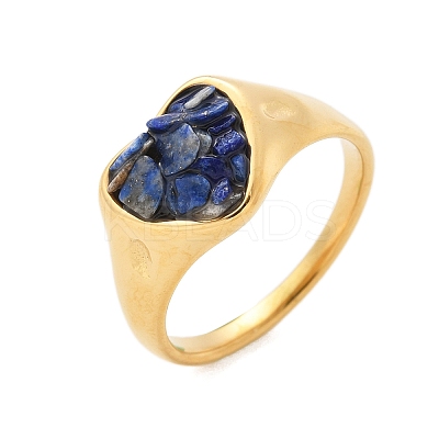 Heart Natural Lapis Lazuli Finger Rings RJEW-D303-01G-03-1