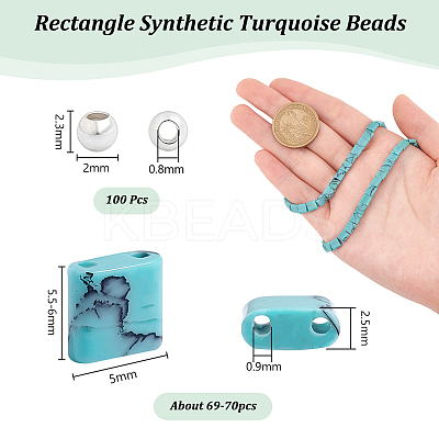 1 Strand Rectangle Synthetic Turquoise Beads Strands G-NB0005-57-1