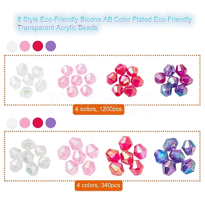 8 Style Bicone AB Color Plated Eco-Friendly Transparent Acrylic Beads TACR-YW0001-37A-1