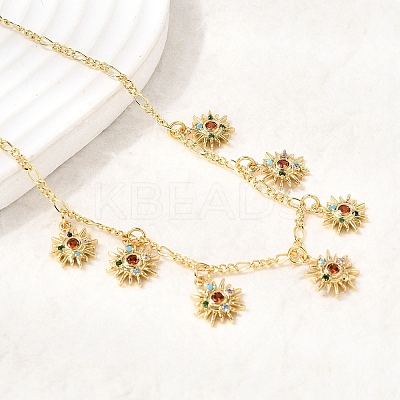 Brass Micro Pave Cubic Zirconia Sun Pendant Necklaces NJEW-B157-16G-1
