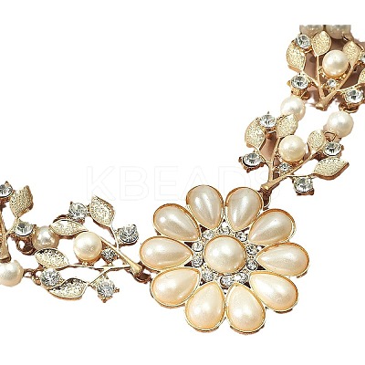 Alloy Crystal Rhinestone Flower Pendant Round Imitation Pearl Double Layer Necklaces for Women FS-WG4730C-01-1