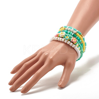 Natural Lava Rock & Handmade Polymer Clay Heishi Stretch Bracelets Set BJEW-JB07512-1