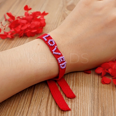Word Loved Beaded Cord Bracelet BJEW-A121-53A-1