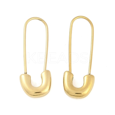 304 Stainless Steel Safety Pin Charm Huggie Hoop Earrings for Women Ion Plating(IP) EJEW-C096-41G-1