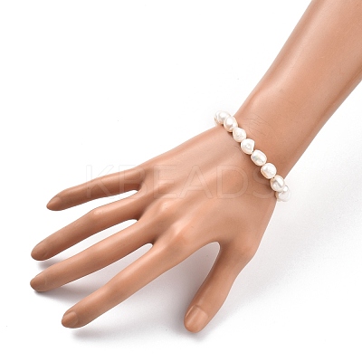 Natural Baroque Pearl Keshi Pearl Beaded Bracelets BJEW-JB05326-02-1