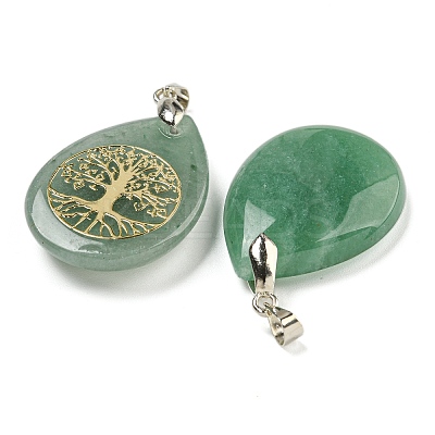 Natural Green Aventurine Teardrop Pendants G-Q175-01A-1