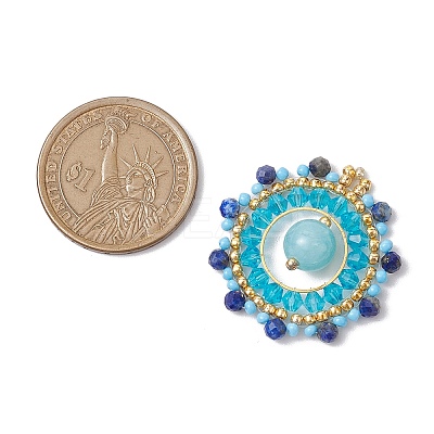 Natural Lapis Lazuli & Malaysia Jade & Glass Seed Beaded Woven Pendants PALLOY-MZ00366-02-1