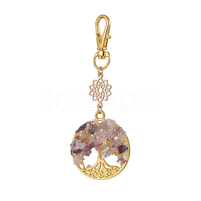 Natural Amethyst Chips Beads & Alloy Tree of Life Pendant Decorations HJEW-JM03129-01-1