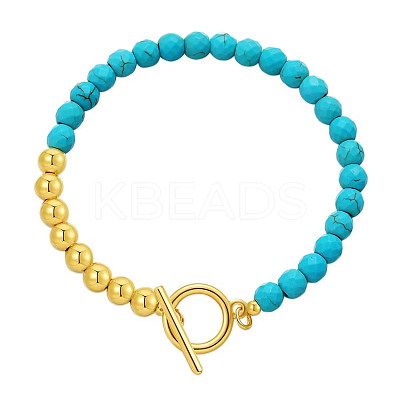 Synthetic Turquoise & Brass Round Beaded Bracelets for Women EH2612-1