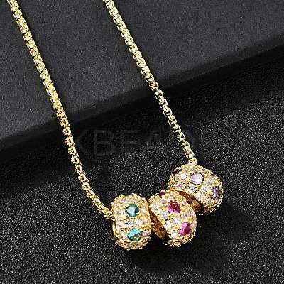 Brass Micro Pave Colorful Cubic Zirconia 3 Rondelles Pendant Box Chain Necklaces NJEW-K287-03G-1