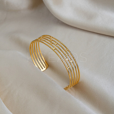 Vintage 304 Stainless Steel Layered Striped Open Cuff Bangles for Women XP3828-1