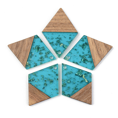 Transparent Resin & Walnut Wood Pendants RESI-S389-012A-B03-1