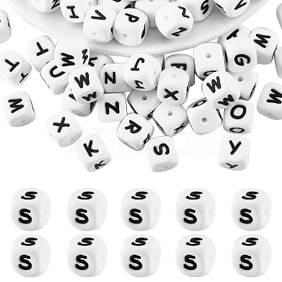 20Pcs White Cube Letter Silicone Beads 12x12x12mm Square Dice Alphabet Beads with 2mm Hole Spacer Loose Letter Beads for Bracelet Necklace Jewelry Making JX432S-1