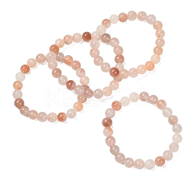 8MM Natural Xinjiang Golden Silk Jade Round Beaded Stretch Bracelets for Women BJEW-G756-01A-1