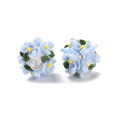 Luminous Polymer Clay Rhinestone Floral Ball Beads CLAY-U002-01C-1