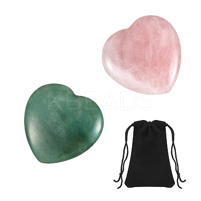 2Pcs 2 Style Heart Natural Mixed Gemstone Massage G-SZ0001-76B-1