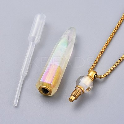 Electroplate Natural Quartz Crystal Perfume Bottle Pendant Necklaces NJEW-I239-01-1