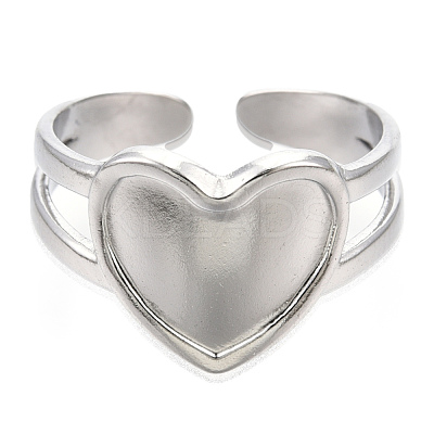 Non-Tarnish 304 Stainless Steel Heart Cuff Rings RJEW-N038-118P-1
