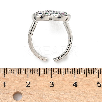 Heart Brass Micro Pave Cubic Zirconia Cuff Rings for Women RJEW-A069-12P-04-1