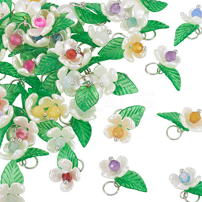 40Pcs 8 Styles Natural Mixed Gemstone Flower Charms PALLOY-TA00291-1