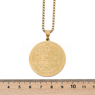 201 Stainless Steel Religion Flat Round Pendant Box Chain Necklaces for Women Men LS-NJEW-R013-08G-1