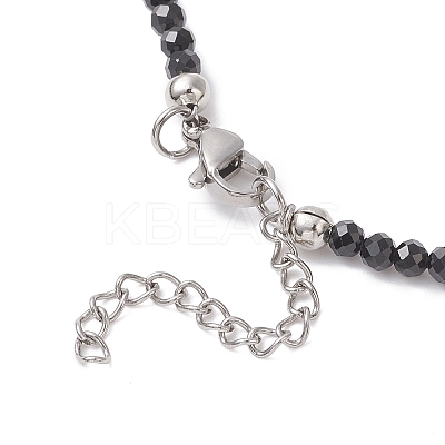 2Pcs 2 Styles Brass Moon Star and Faceted Round Natural Black Spinel Beaded Necklaces for Women NJEW-JN05657-1