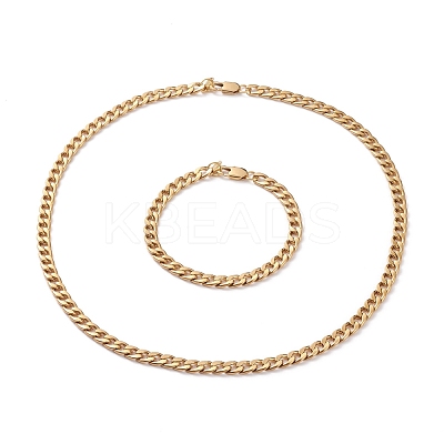 Men's PVD Vacuum Plating 304 Stainless Steel Cuban Chains Bracelets and Necklaces Jewelry Sets SJEW-JS01157-1