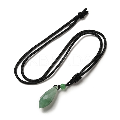 Cone Natural Green Aventurine Pendant Necklace with Nylon Rope for Women G-H286-08G-1