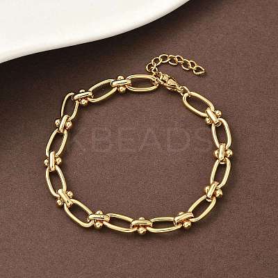 Ion Plating(IP) 304 Stainless Steel Textured Oval Link Chain Bracelets for Women BJEW-B092-08G-01-1